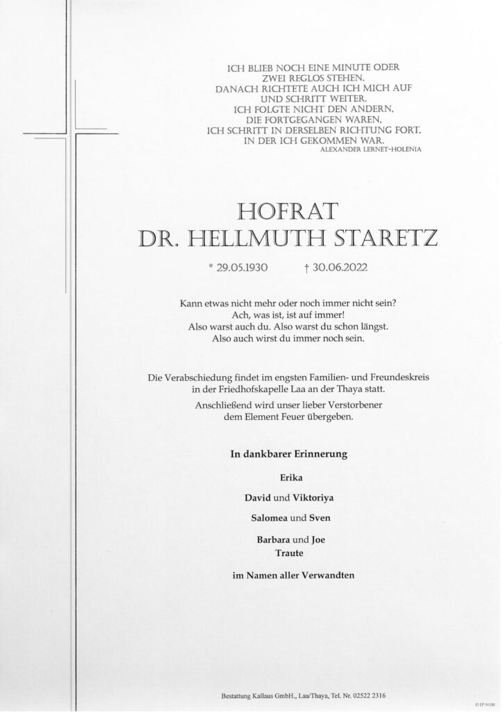 Hofrat Dr. Hellmuth Staretz Bestattung Kallaus